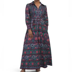 690.NWT DALIA MACPHEE Romantic Floral Long Sleeve Shirt Maxi Dress